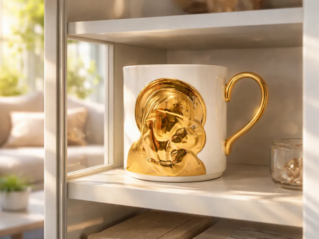 24K Gold Porcelain Cup Virgin Mary And Baby Jesus 3