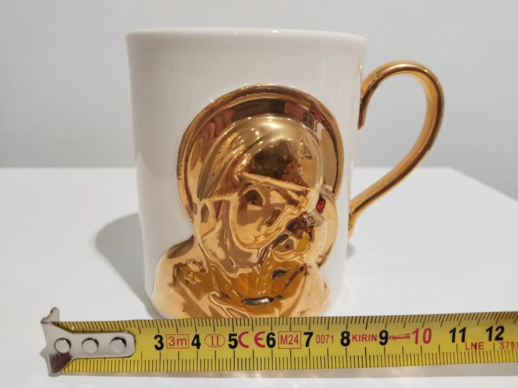 24K Gold Porcelain Cup Virgin Mary And Baby Jesus 7