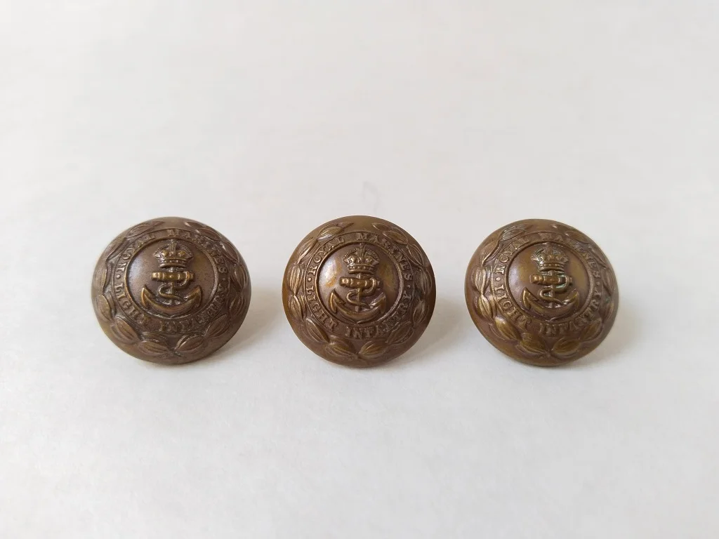 3 WWI Royal Marines Light Infantry Uniform Bronze Buttons 23mm Antique Militaria