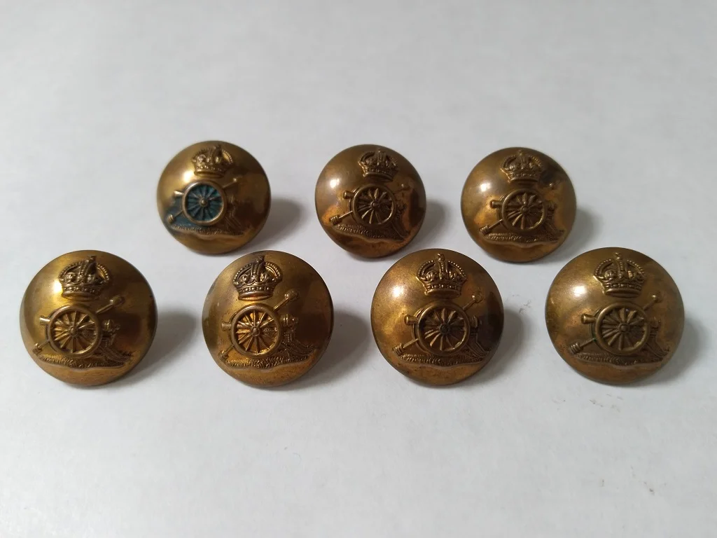 7 Brass Military Buttons The Royal Regiment Of Artillery Pre 1954 Militaria Old Buttons With Crown 24mm