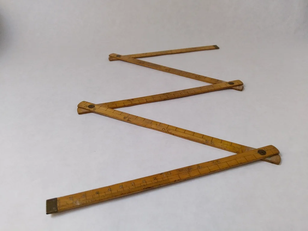 French Folding Meter Ruler wood and brass Carpenter's 10