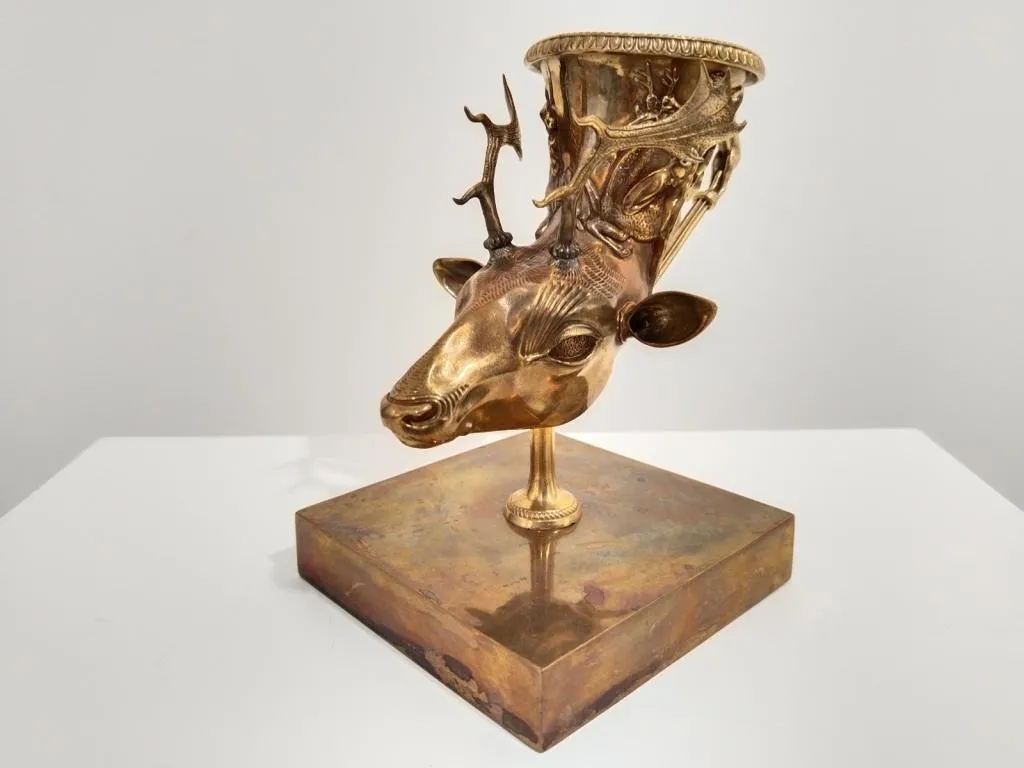 Greek Brass Rhyton With Stag Head 1
