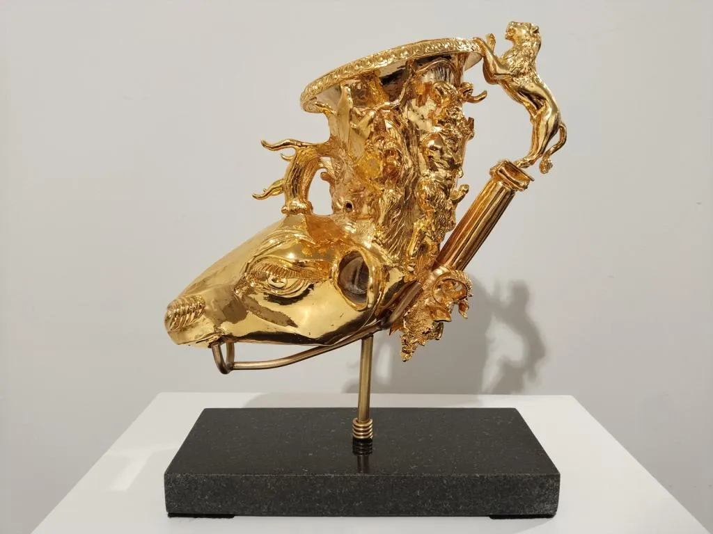 Greek Gold-Plated Silver Rhyton with Stag Head
