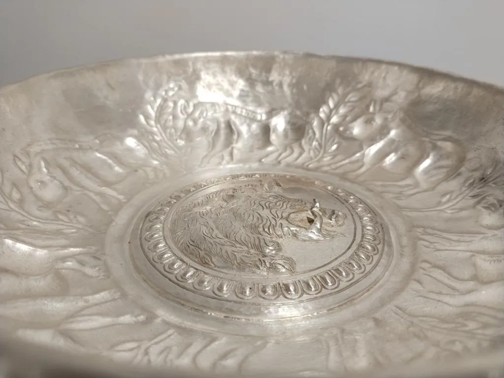 Greek Silver Libation Bowl Phiale with Boar Head 3