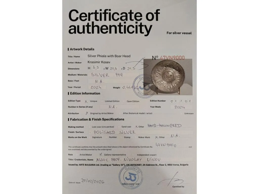 Greek Silver Libation Bowl Phiale with Boar Head 6