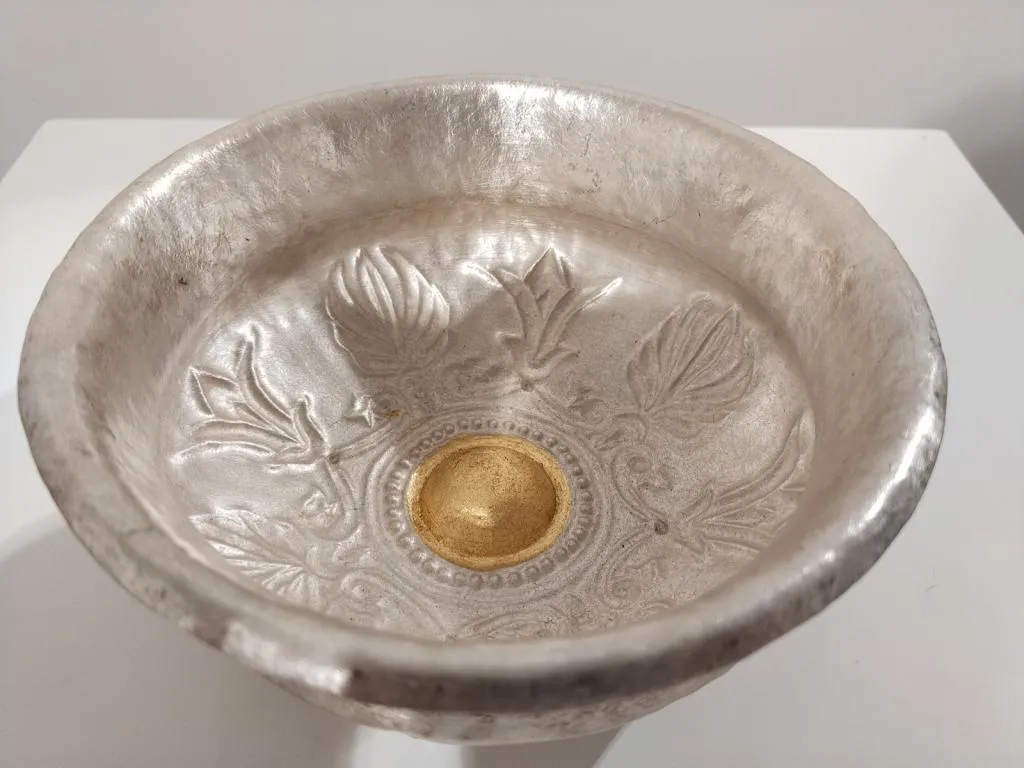 Greek Silver Libation Bowl Phiale with Floral Motifs