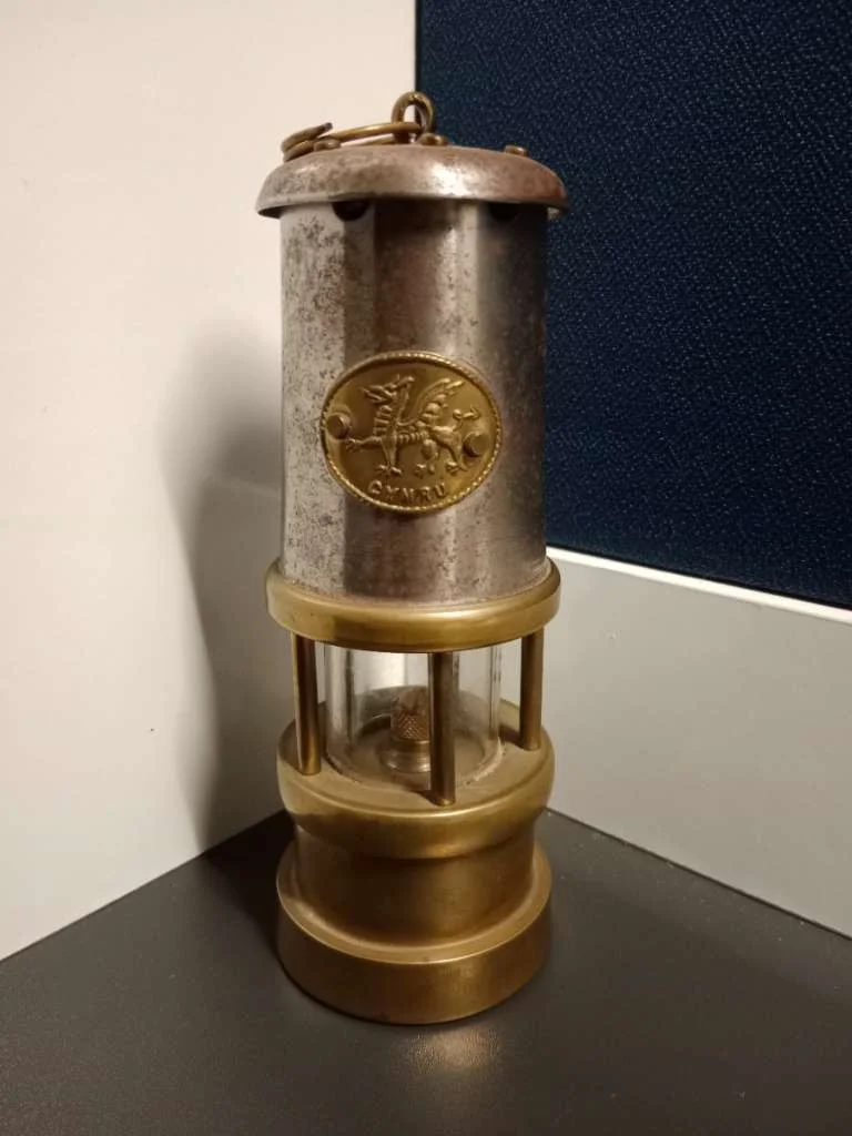 Grubenlampe Messing CYMRU Wales Alte Bergbaulampe Englische