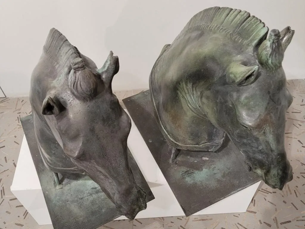 Pair of Medici Riccardi Horse Heads Verdigris Cast Bronze 4