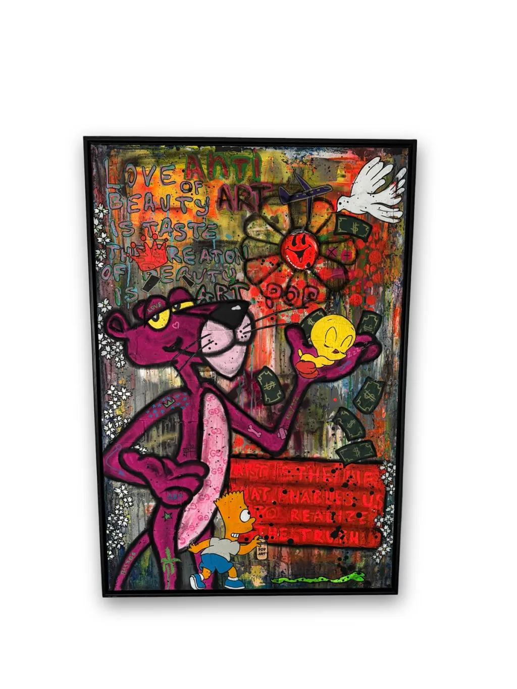 Pink Panther and Bart Simpson Modern Comic Pop Art Painting