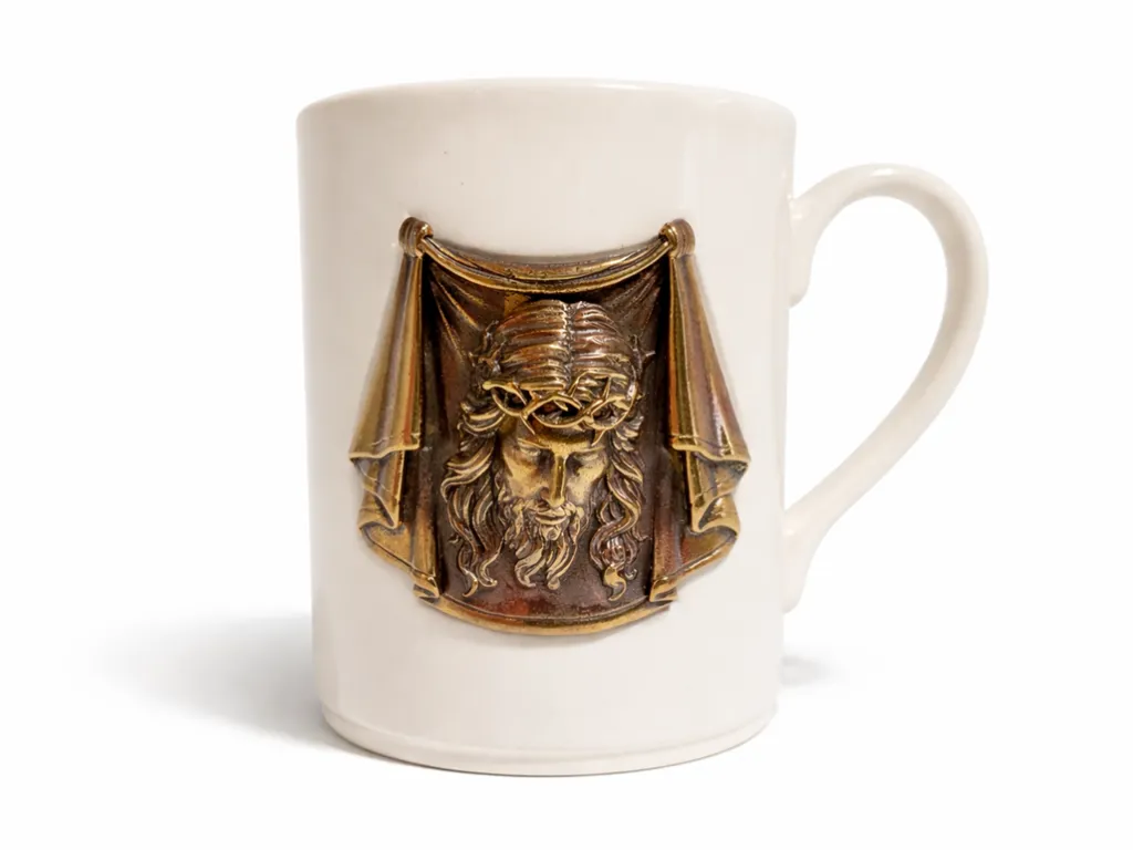 Porcelain Mug with Bronze Jesus Image of Edessa