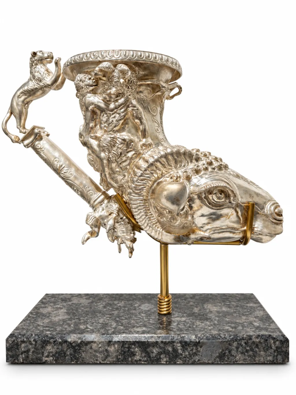 Silver rhyton with ram head