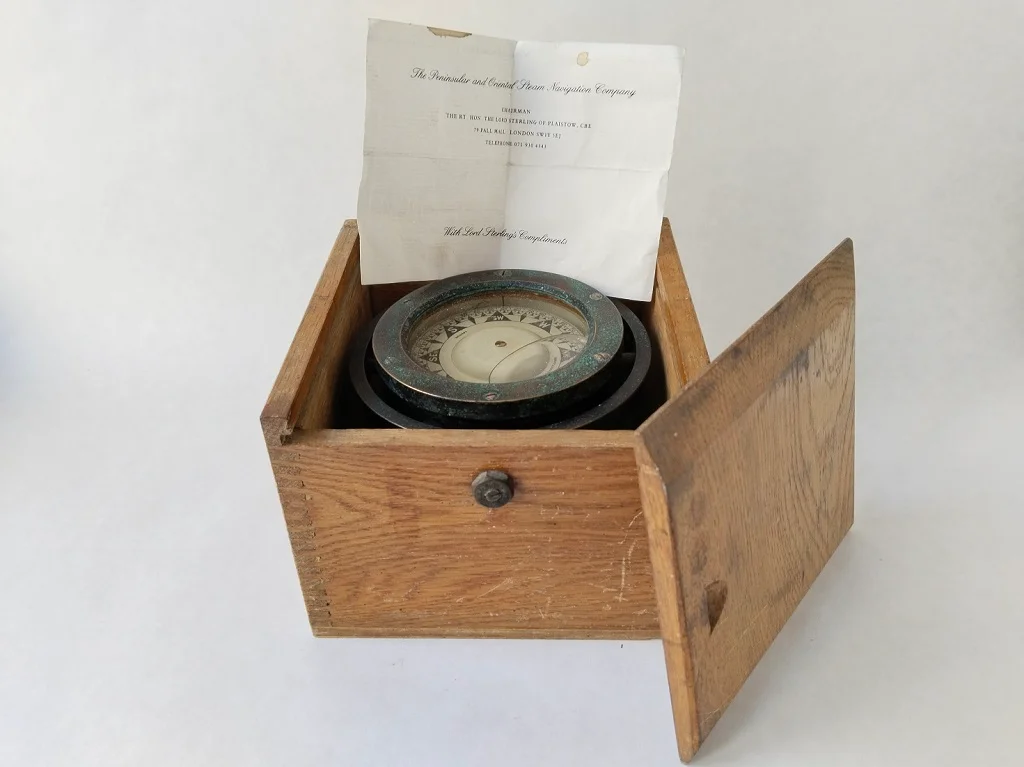 Solid Brass Navy Ship Compass Pendant Fluid In Wooden Box Imray Laurie Norie And Wilson Ltd Sestrel Antique 1910s