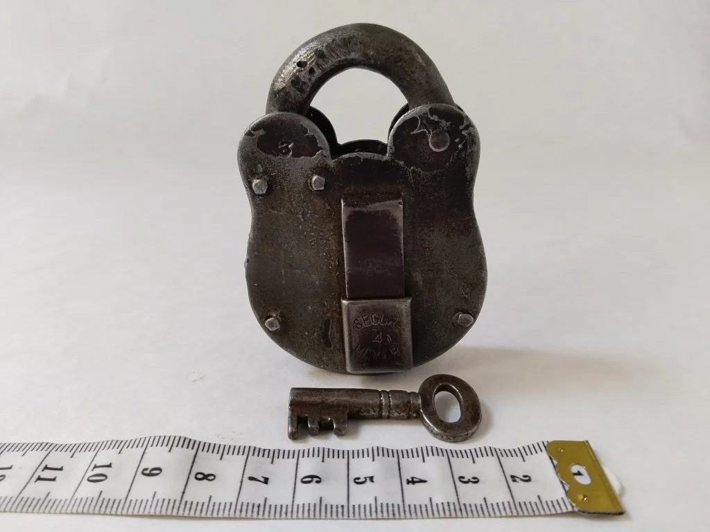 Vintage Handcrafted Lock Old Iron Padlock Original Key 8