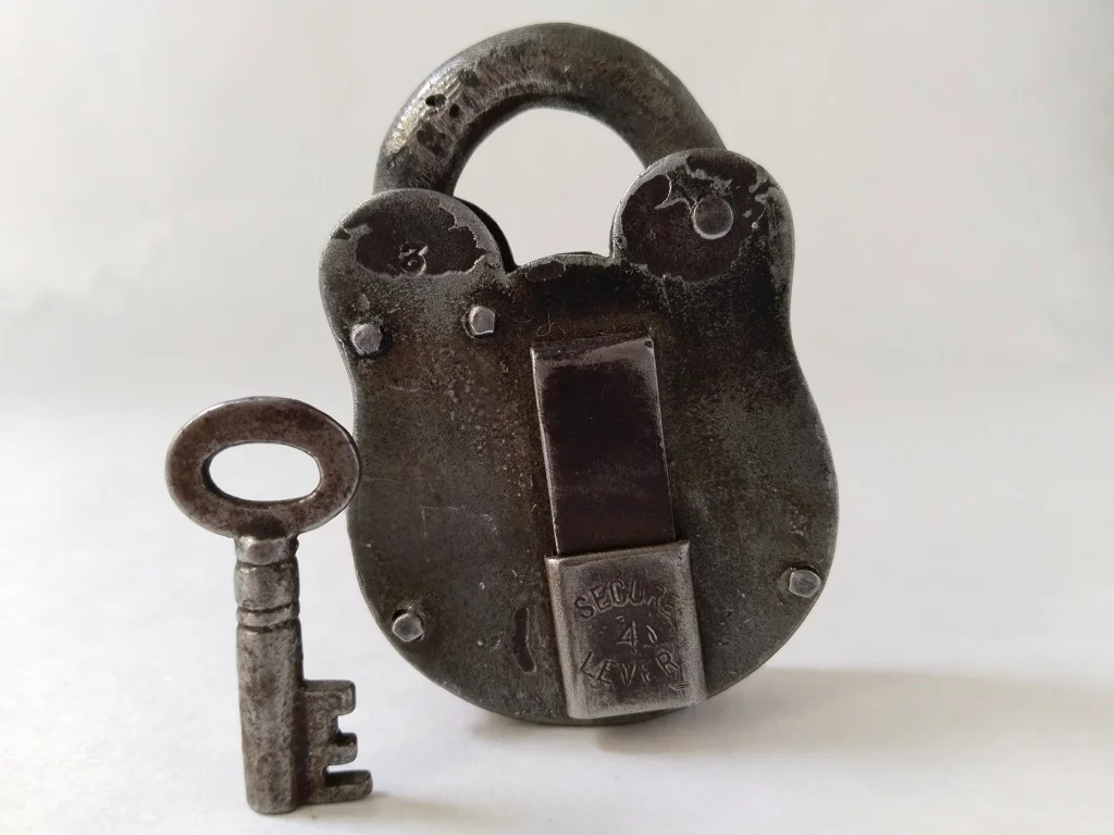 Vintage Handcrafted Lock Old Iron Padlock Original Key