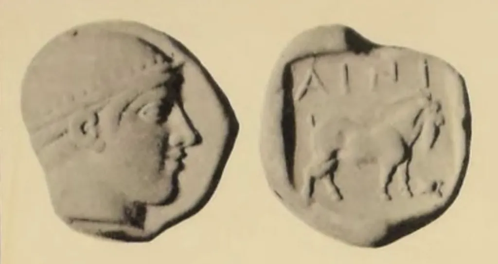 Ancient Greek silver tetradrachm coin from Ainos, Thrace, minted circa 471/470–469/468 BC, with head of Hermes right in a petasos on the obverse and a goat right with the inscription AINI and astragalos symbol on the reverse.