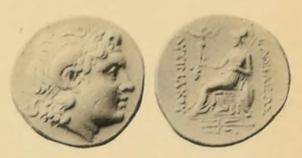 Goldstater im Namen des Lysimachos aus Byzantion in Thrakien mit dem vergöttlichten Kopf Alexanders des Großen und Athena Nikephoros mit Nike, Schild, Speer, BY-Münzzeichen und Dreizack.
