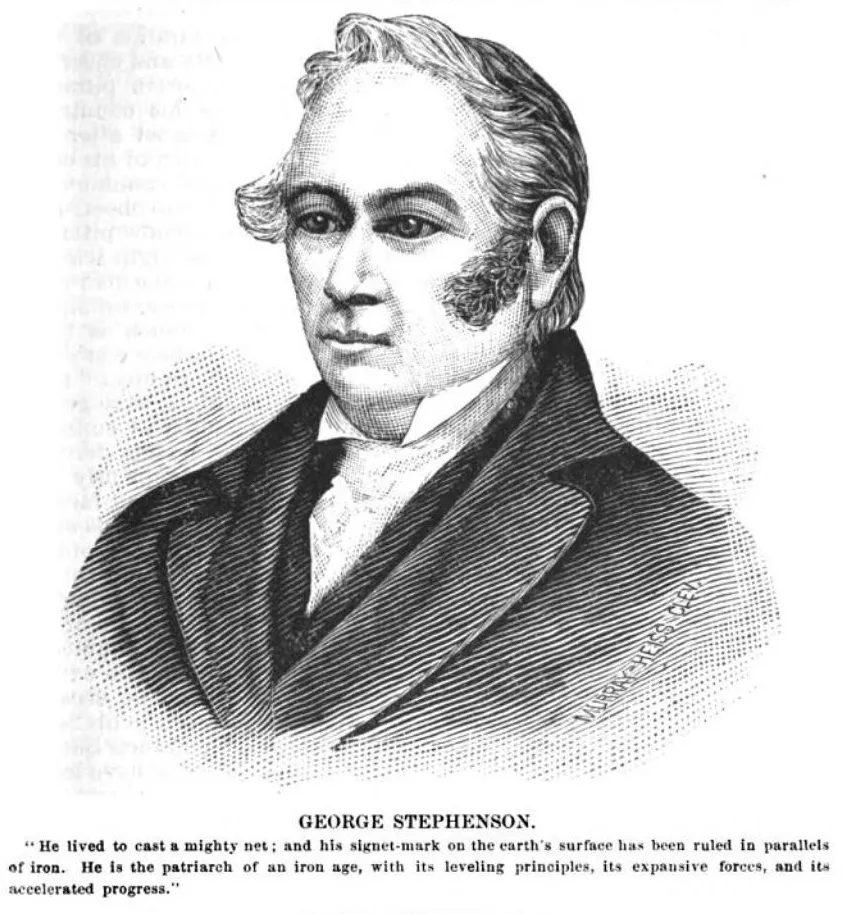 Engraving of George Stephenson, 19th-century English engineer and inventor of the Stephenson Lamp.